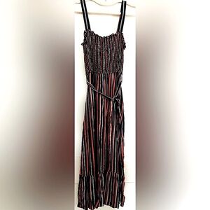 Universal Thread Navy and Orange Ruched Tie Front Maxi Dress